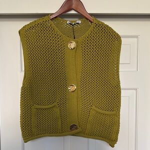Handmade Olive Green Knit Vest with Large Buttons